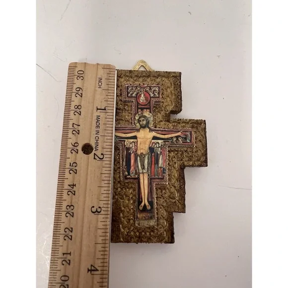 VTG Cross San Damiano Wall Plaque Made In Florence Italy Small - Picture 4 of 7